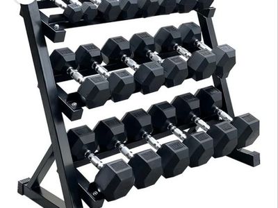 Hex Dumbbell Set 5-45lb with Rack (450lb total)