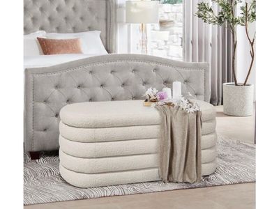 Brand new Cream Boucle Storage Bench Ottoman - Modern, Textured, and Functional Entryway/Bedroom Seating