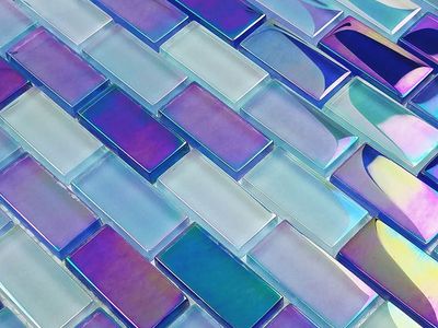 12 Sheets: Premium Crystal Iridescent Bright Blue Blend Glass Tile (1" x 2")