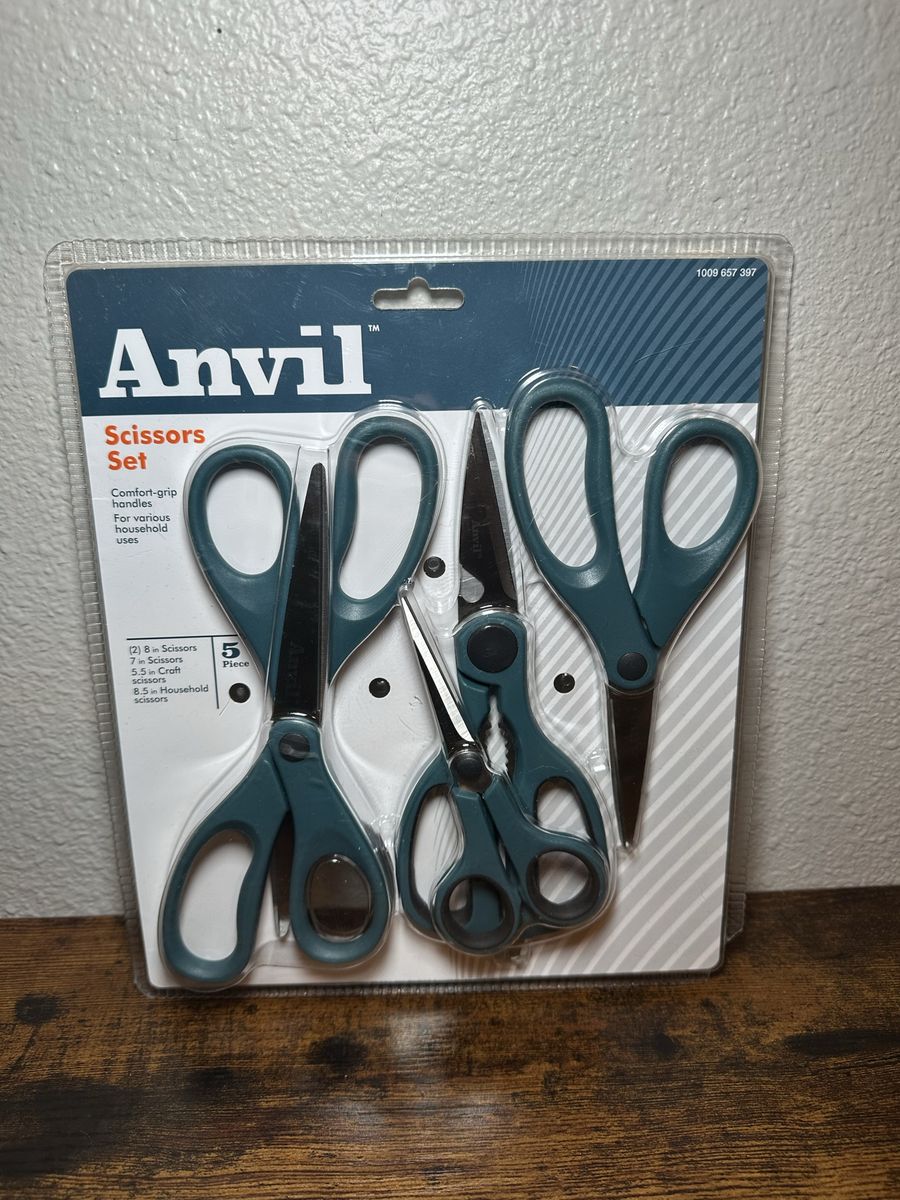 Anvil 5-Piece Scissors Set Brand New in Package with Comfort-Grip Handles