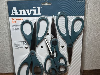 Anvil 5-Piece Scissors Set Brand New in Package with Comfort-Grip Handles