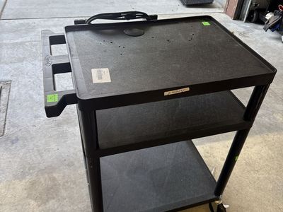 Buhl 3-Shelf Rolling Utility AV Cart with Built-In Power Strip and Extension Cord