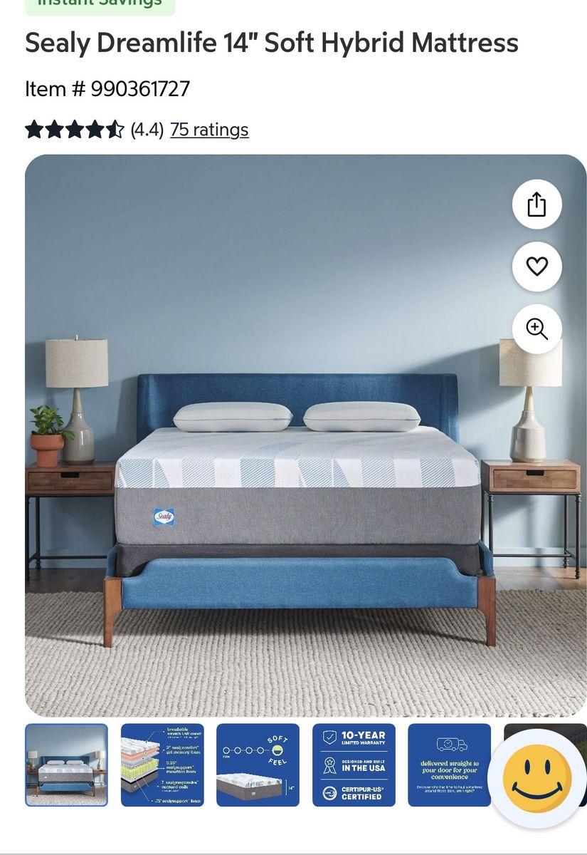 King size Sealy Dreamlife 14" Soft Hybrid Mattress