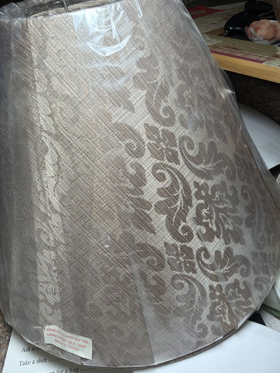 Vintage Set of 2 Decorative Beige/Taupe Fabric Lamp Shade with Floral Damask Pattern