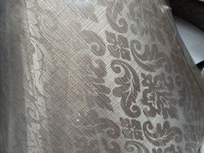 Vintage Set of 2 Decorative Beige/Taupe Fabric Lamp Shade with Floral Damask Pattern