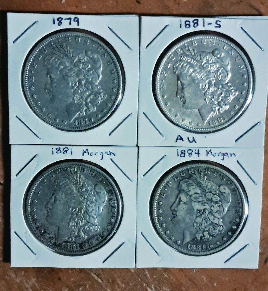4 US Morgan Silver Dollars (1879, 1881, 1881-S, 1884)