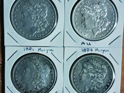 4 US Morgan Silver Dollars (1879, 1881, 1881-S, 1884)