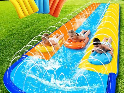 NEW Triple Water Slide with 3 Bodyboards, 16ft x 82in Extra Long Wide 3-Lane Slip and Slide, Thickened PVC