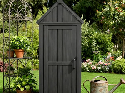 New - Vertical Outdoor Storage Shed, Waterproof Resin Storage Cabinet