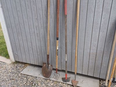Garden tools. Hoes, shovel etc.