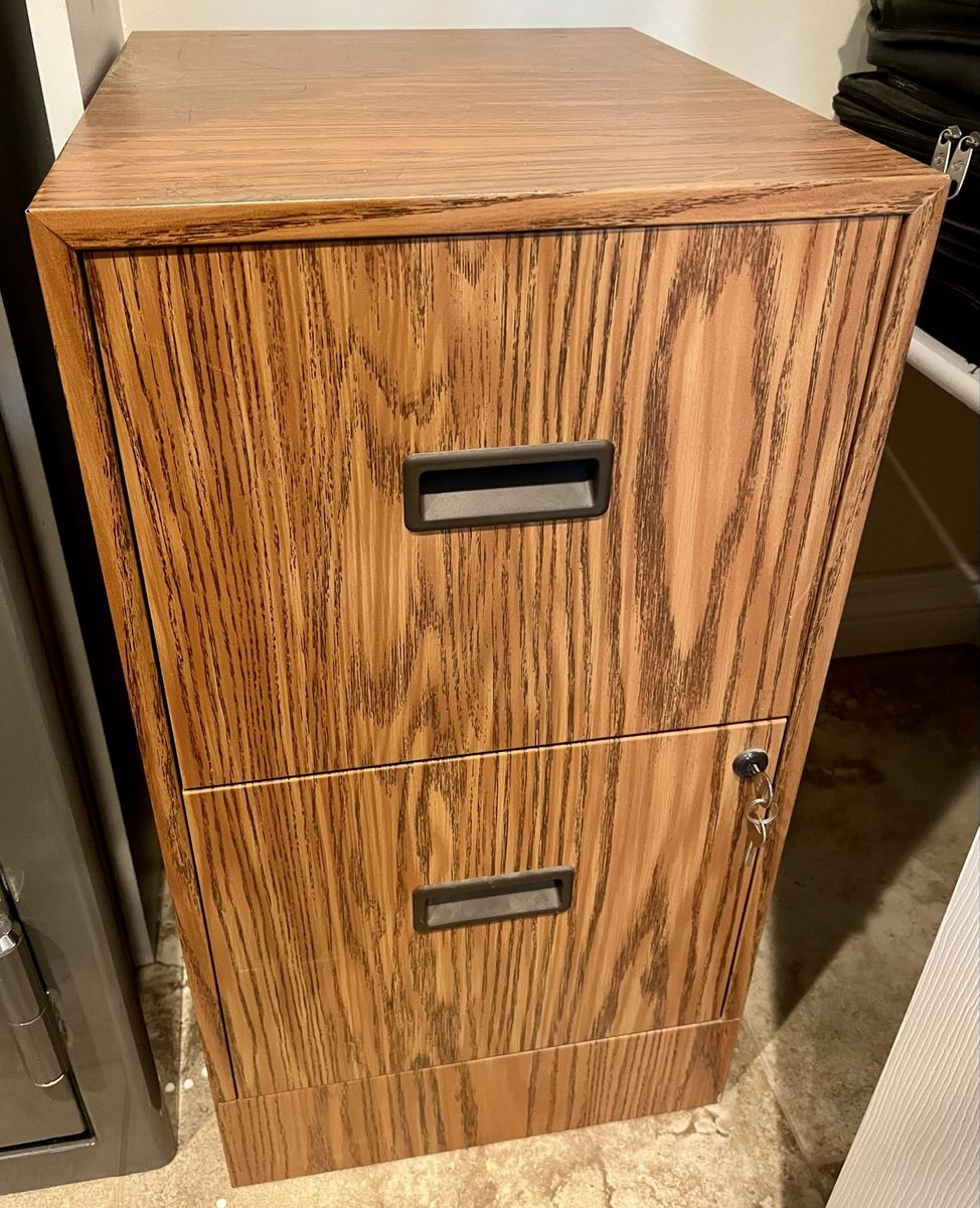 Oak Wood Grain Metal 2-Drawer Filing Cabinet with Lock and Keys