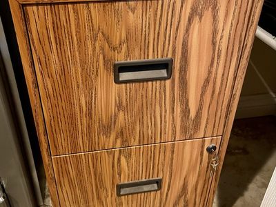 Oak Wood Grain Metal 2-Drawer Filing Cabinet with Lock and Keys