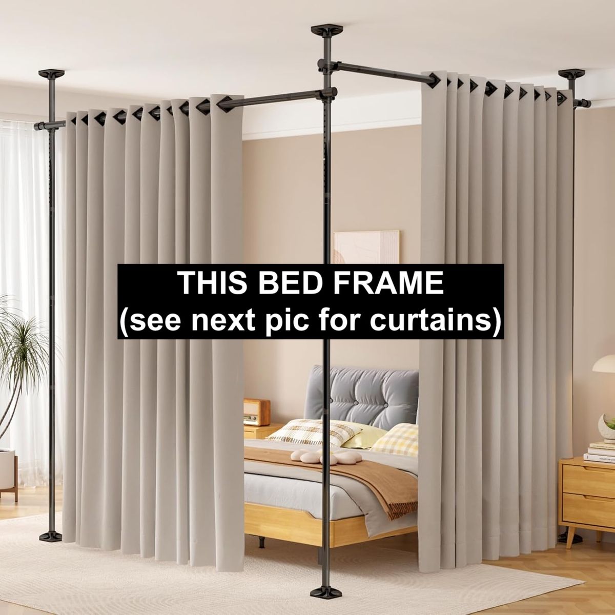 Bed Curtain Frame & Black Velvet Curtains