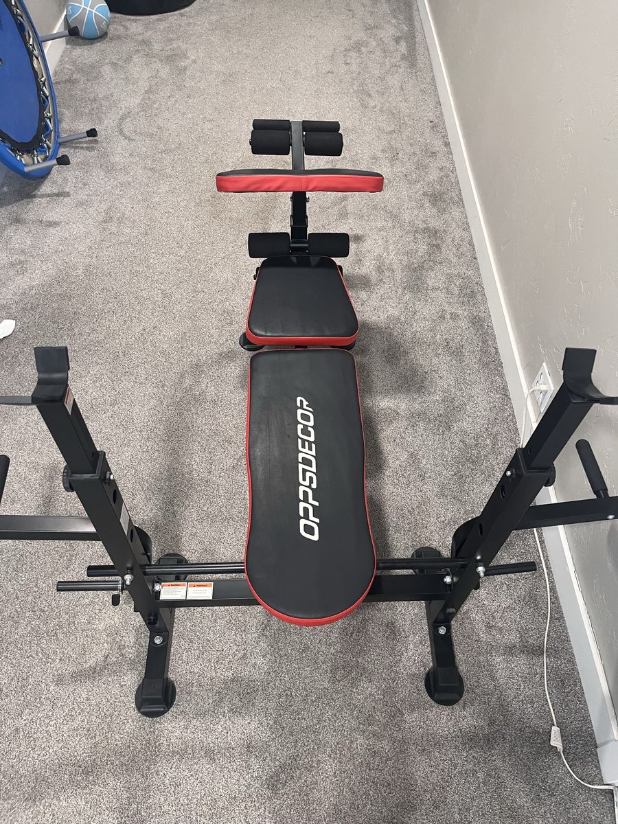 OPPSDECOR Adjustable Weight Bench with Squat Rack - Black/Red, All-in-One Home Gym