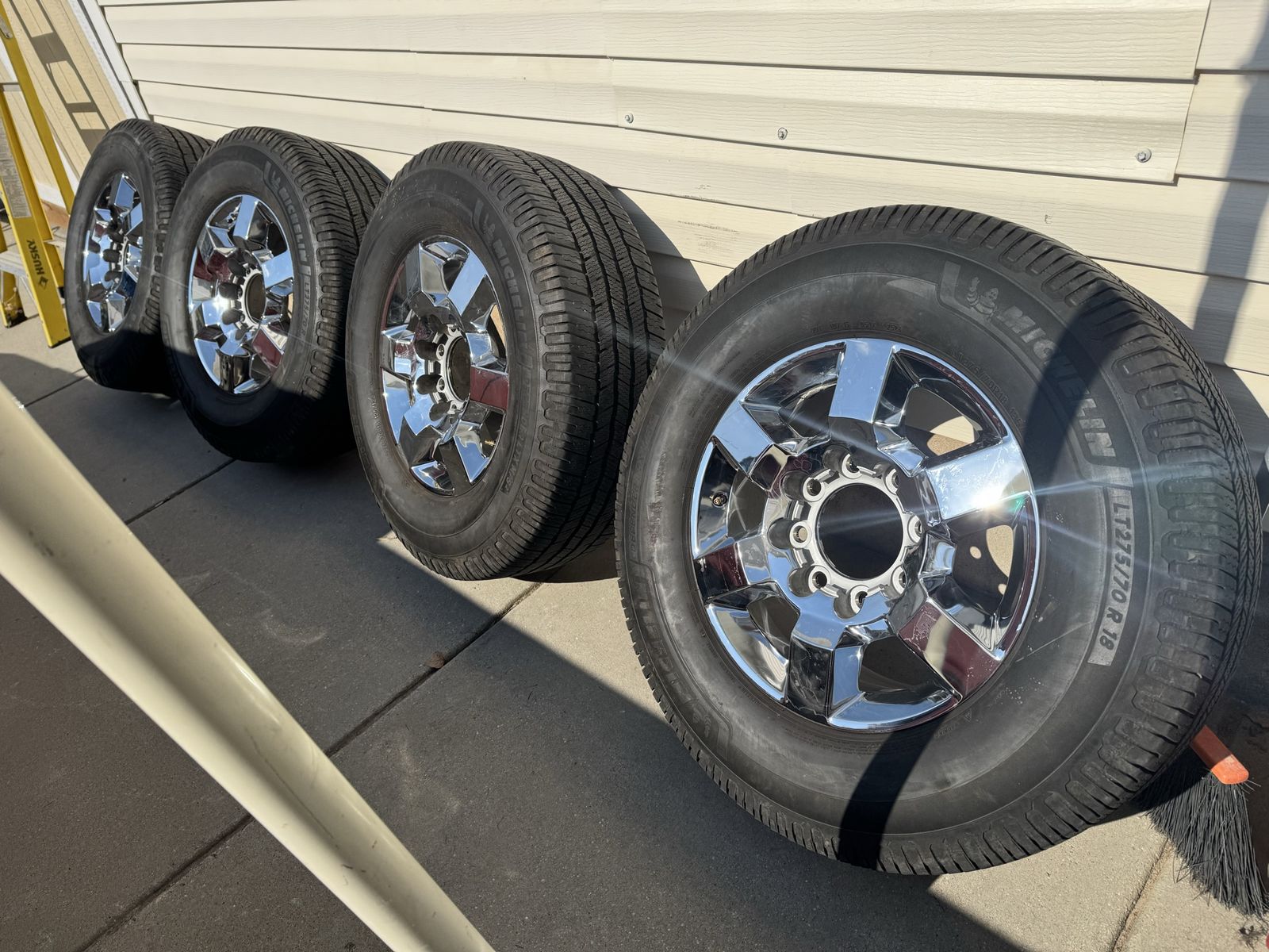 Set of 4 Michelin LT275/70R18 Tires with Chrome 8-Lug Wheels