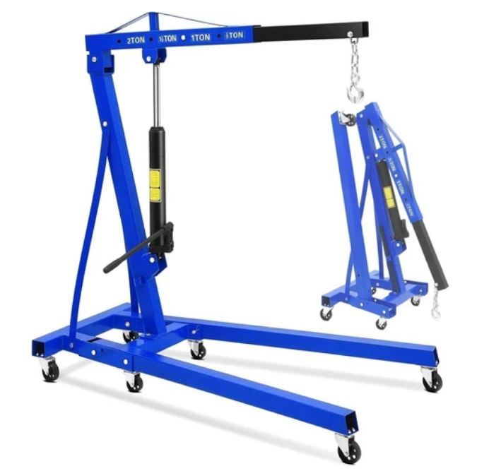 2 Ton Folding Hydraulic Engine Hoist, 4400 lbs Shop Crane – Blue (Missing Pieces)