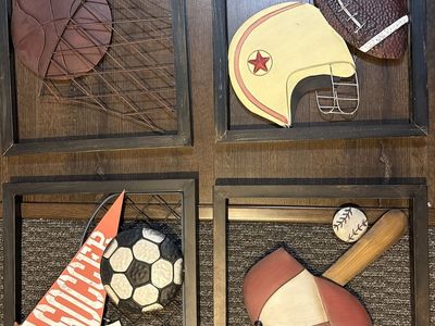 Set of 4 Framed Sports Wall Art Decor - Basketball, Football, Soccer, Baseball