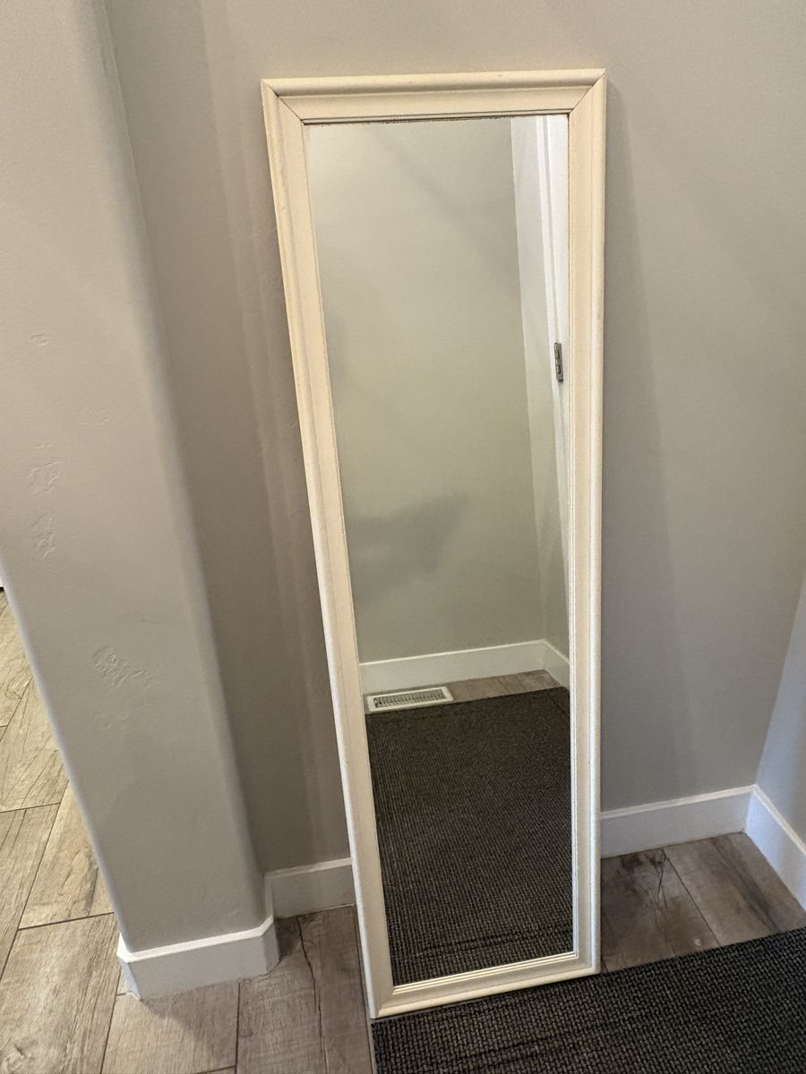 Full-Length Cream-Framed Mirror, 12" x 48"