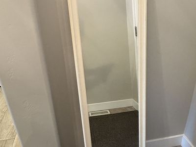 Full-Length Cream-Framed Mirror, 12" x 48"