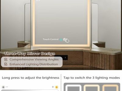 New Tri-Fold Vanity Mirror with LED Lights, Touch Control, and 3 Lighting Modes