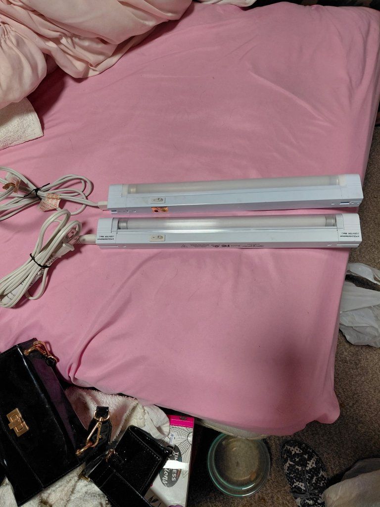 Set of 2 White Under Cabinet Plug-In Light Fixtures with Power Cords