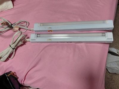 Set of 2 White Under Cabinet Plug-In Light Fixtures with Power Cords