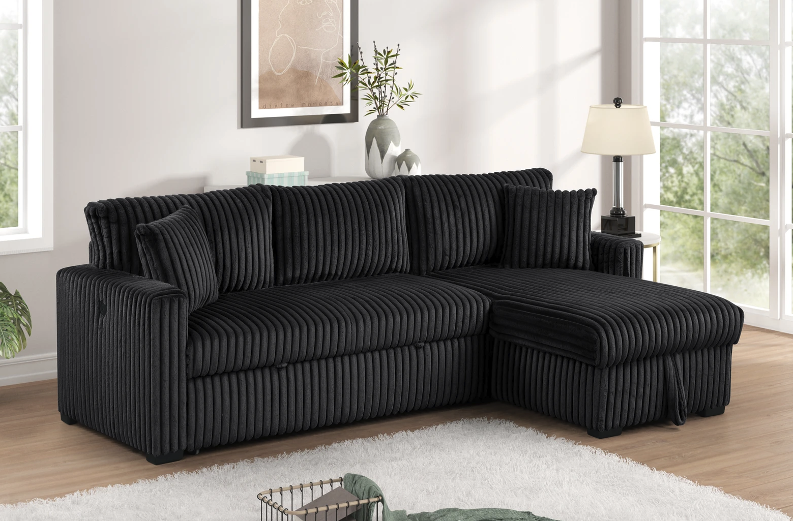 LABOR DAY SALE — ARIA BLACK 2-PIECE SLEEPER SECTIONAL W/ STORAGE & CUPHOLDERS — ONLY $699!