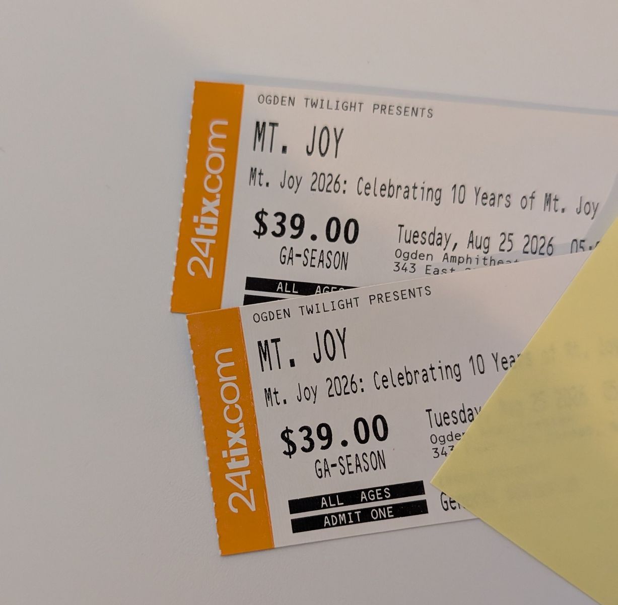 2, Mt Joy Ogden Twilight Tickets $70 for both. Aug 25th, 2 Physical Tickets
