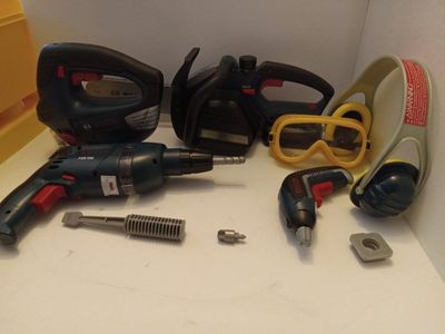 Kids Toy Tool Set - Jigsaw, Chainsaw, Drills & Safety Gear + Everything comes in a giant lego block!