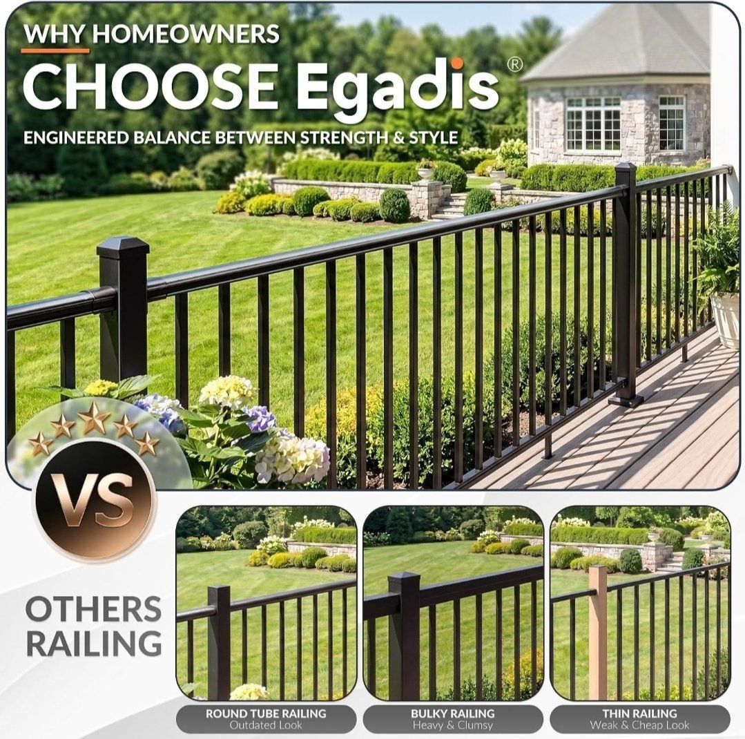 Egardis Modular Aluminum Deck Railing Kit - Black, Easy DIY for Deck, Porch, Patio, Stairs