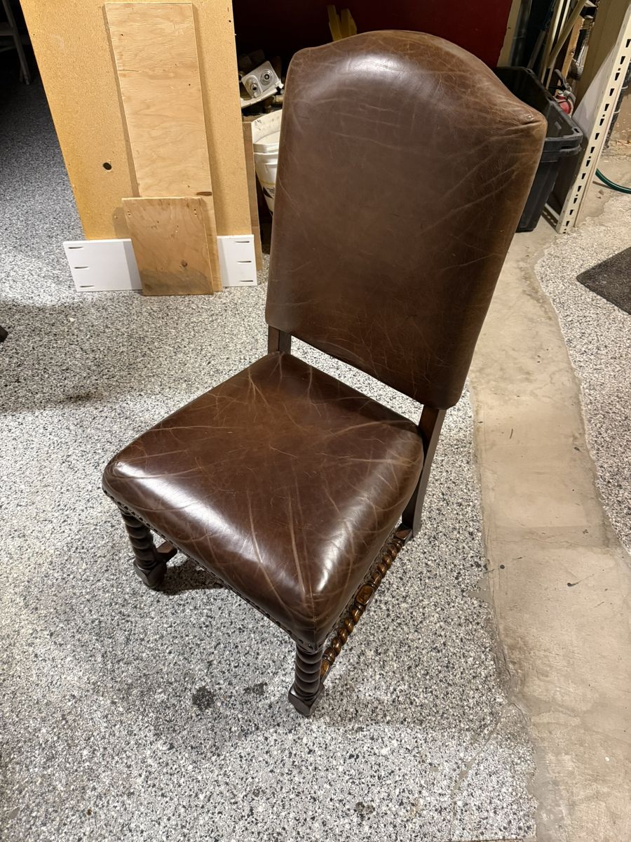 Dining Chairs Set (6) Leather and Wood
