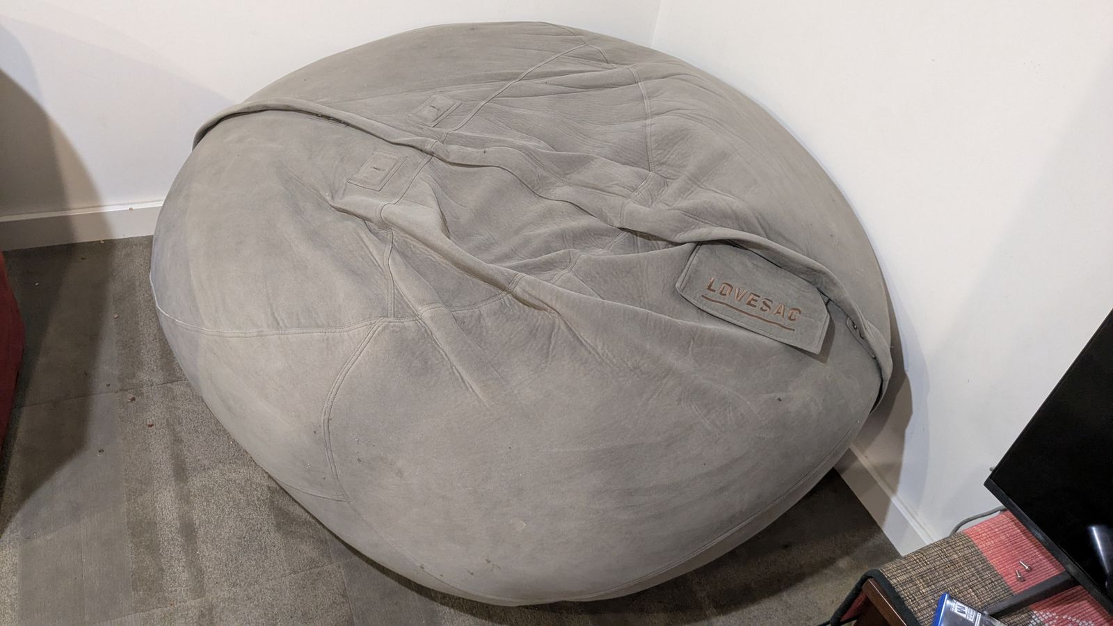 Lovesac Moviesac Bean Bag Chairs (one with Grey Suede Cover, one with Teal Velvet Cover)