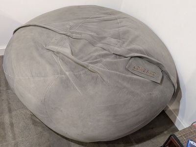 Lovesac Moviesac Bean Bag Chairs (one with Grey Suede Cover, one with Teal Velvet Cover)