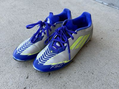 Adidas Messi F50 Youth Soccer Cleats - Size US 7.5- Blue/White/Neon Green