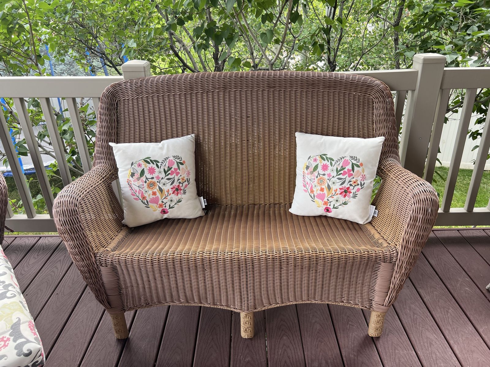 Wicker Loveseat Settee - Brown Rattan Outdoor Patio Furniture Bench