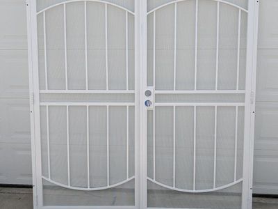 White Security Screen Doors with Decorative Grilles Double Set