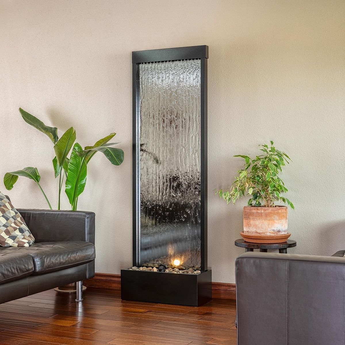 Mirror Waterfall Fountain with Stones and Lights - Zen Indoor/Outdoor Decor (CMD)