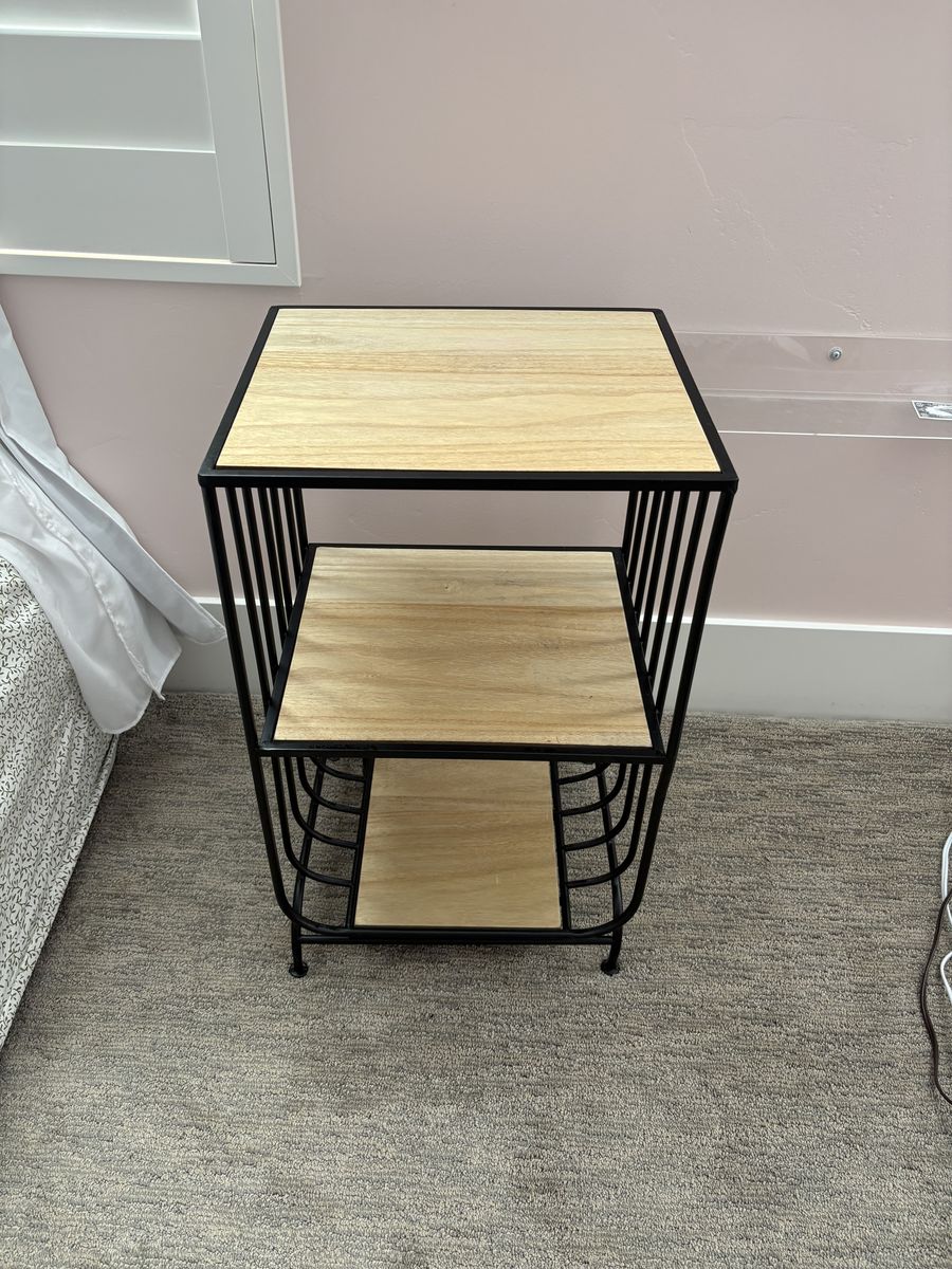 Small Wooden & Metal Nightstand / End Table with 2 Shelves, in Great Condition!