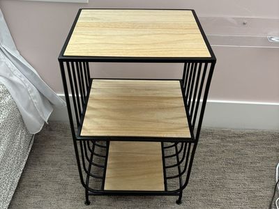 Small Wooden & Metal Nightstand / End Table with 2 Shelves, in Great Condition!
