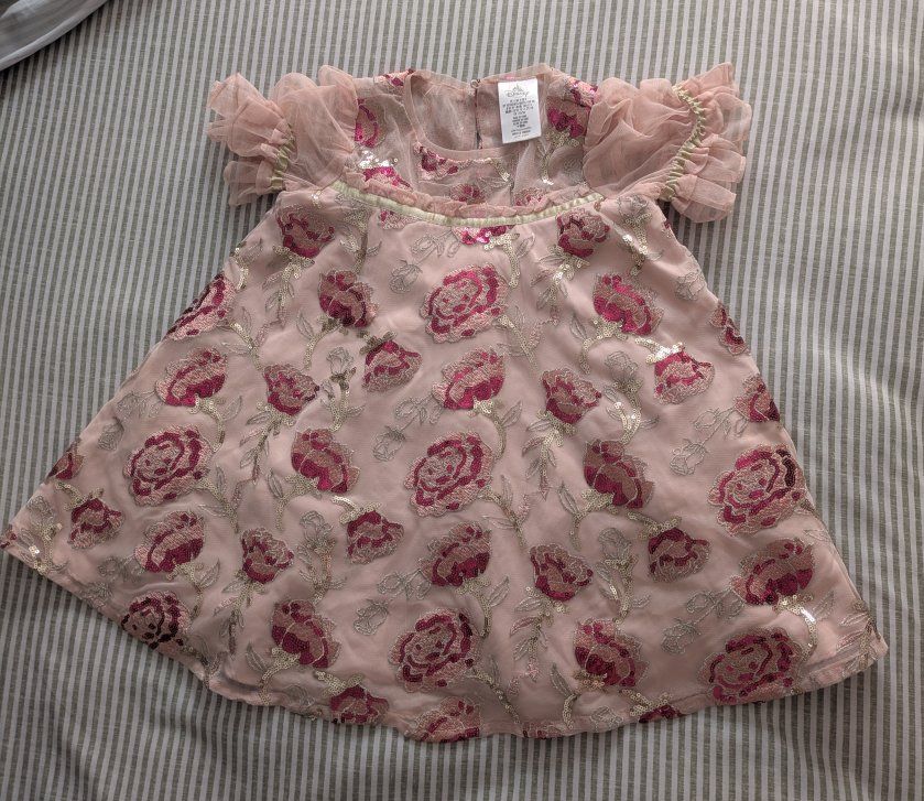 Disney Belle Rose Dress 4T Blush and Sequins