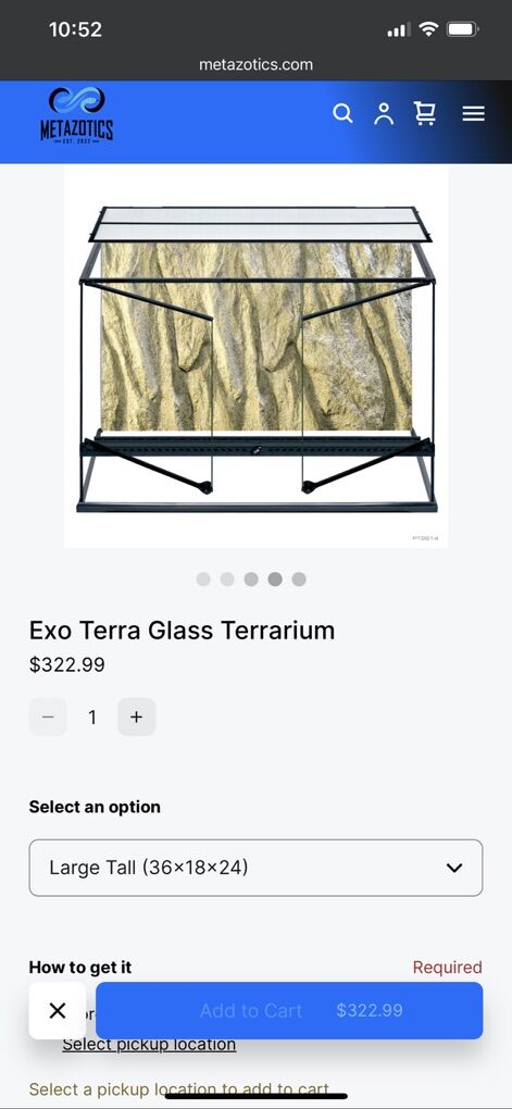 Exo Terra Large Tall (36x18x24) - $200