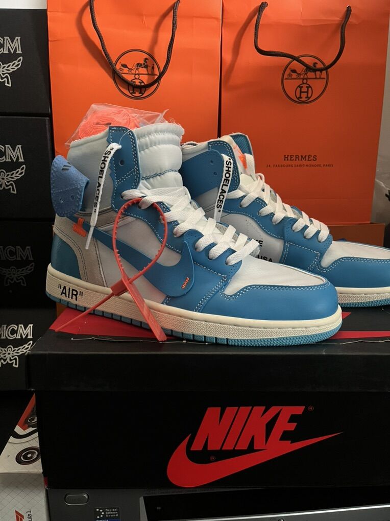 Brand new air Jordan 1 off-white university blues.