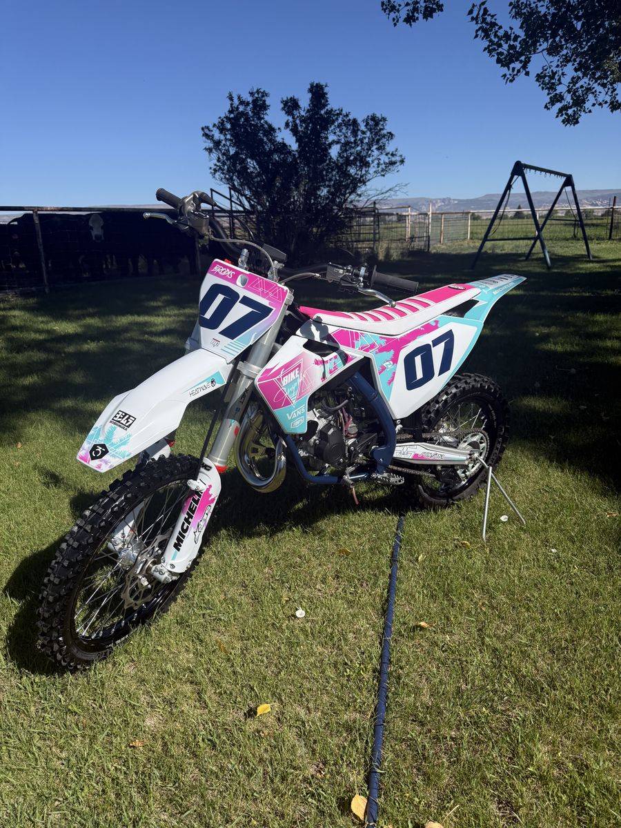 2024 Husqvarna TC 85 2-Stroke Dirt Bike - Low 15.5 Hours - Pink/Teal Custom Graphics