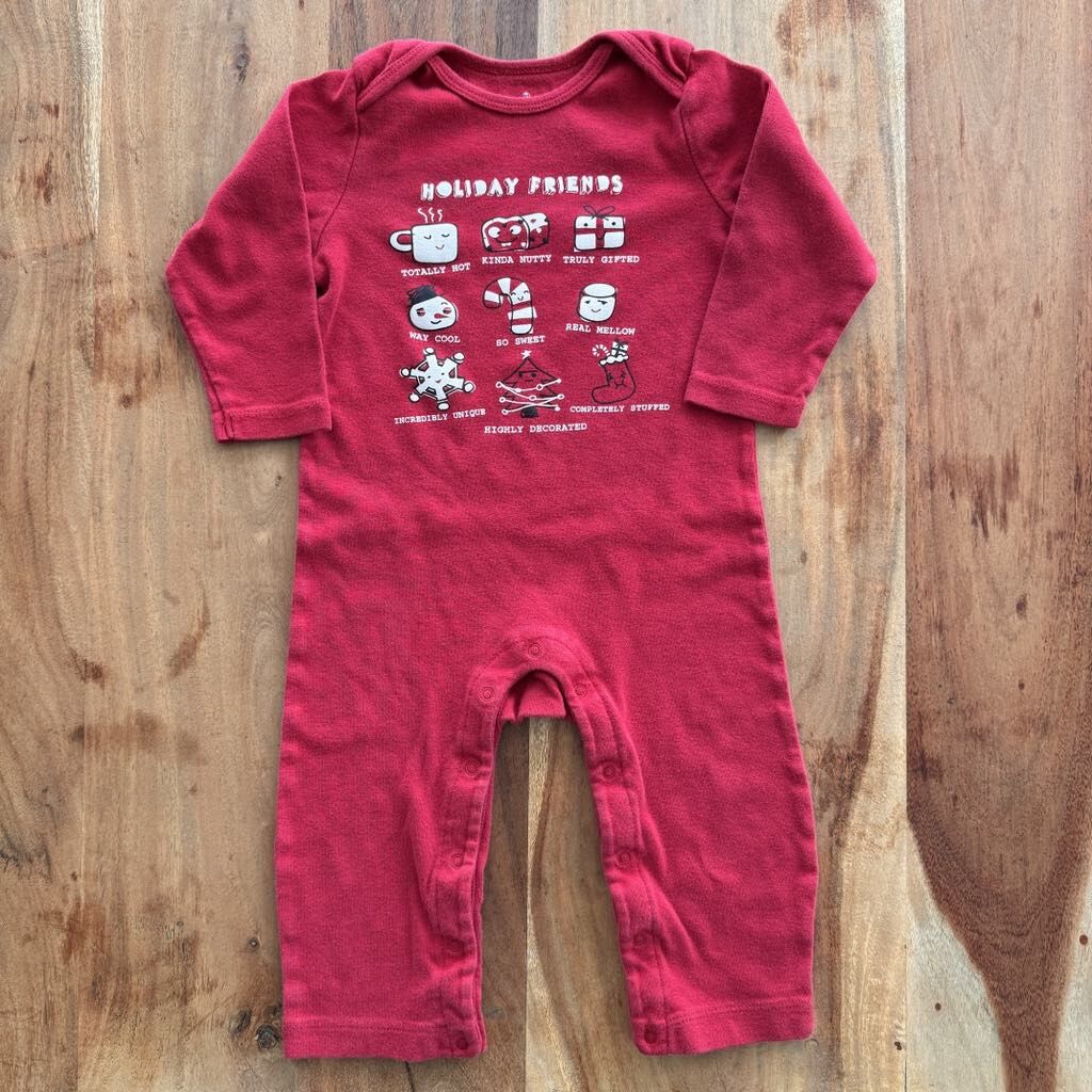OLD NAVY Holiday Friends One-Piece Romper - 18-24 Months - Red - Long Sleeve