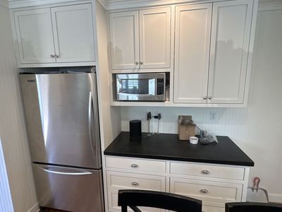 Used White Kitchen Cabinets with Drawers & Black Countertop - Approx. 12 Years Old