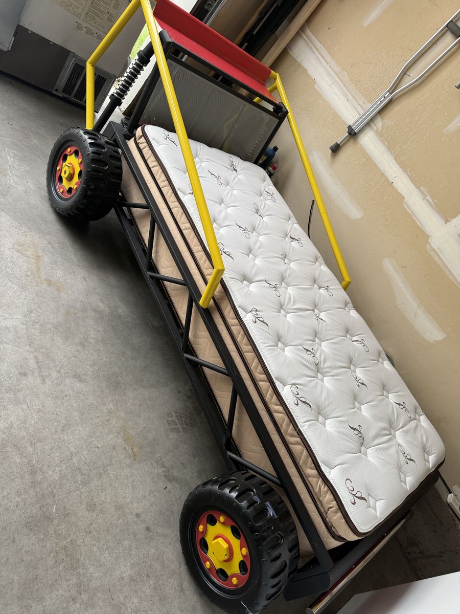 Custom Race Car Twin Bed Frame with Mattress. Clean like new mattress $100