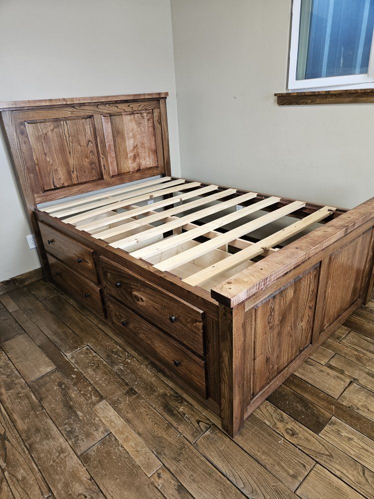 full size captains bed hardwood