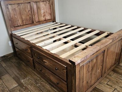 full size captains bed hardwood