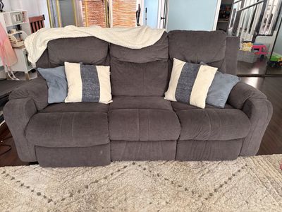 Dark Gray Fabric Electric Reclining Sofa Couch