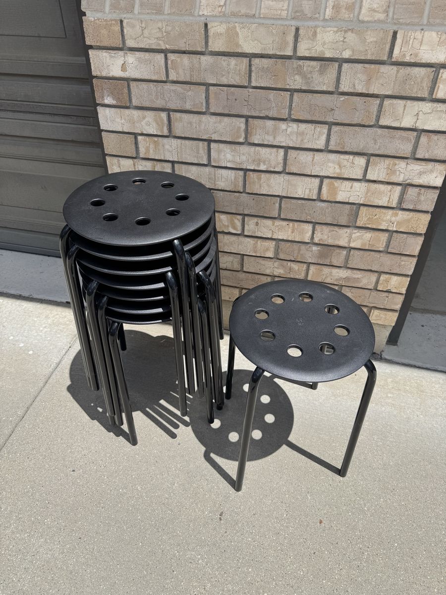 IKEA Marius Stacking Stools - Set of 8 Black Stools, Durable & Space-Saving Design